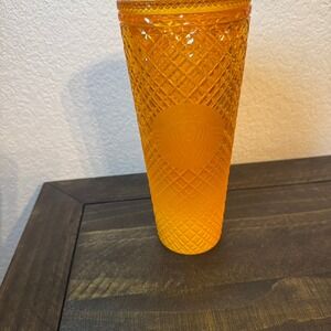 Starbucks Tumbler Orange Spiked Diamond Texture 24 oz Cold Cup With Lid No Straw
